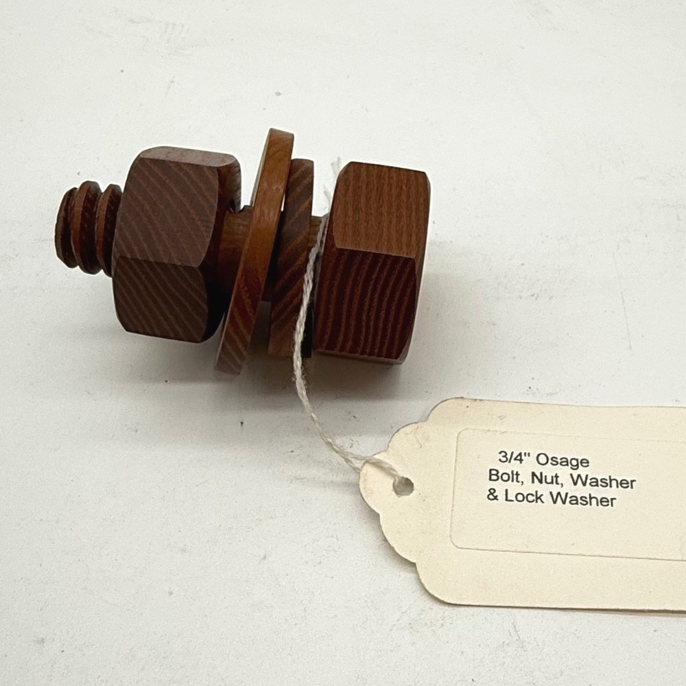 Hand Turned Osage Wood 3/4 Bolt Nut Washer Set Fidget Woodworking Unique Art